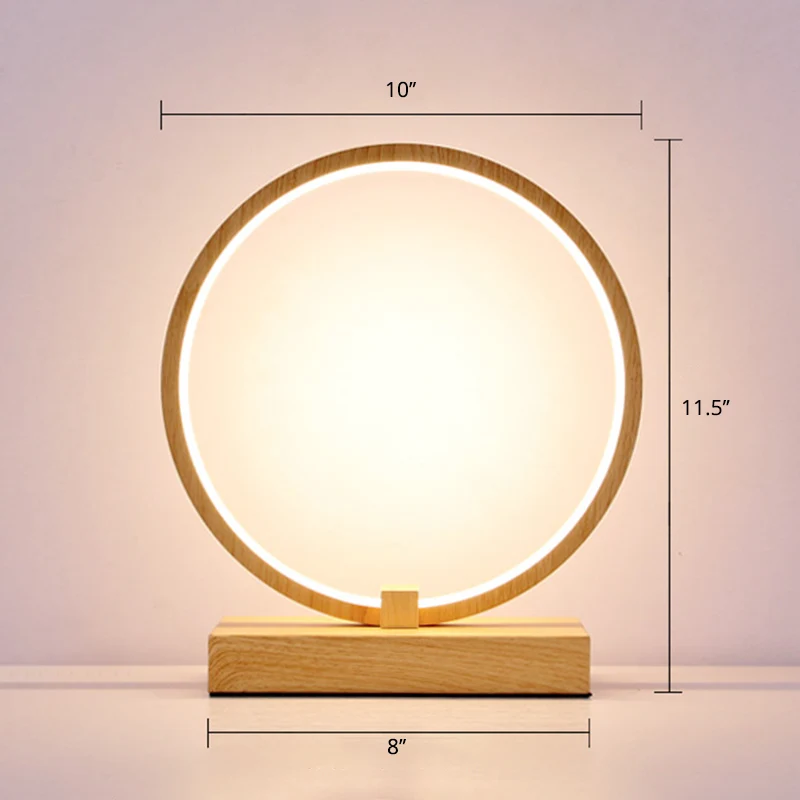 Halo Ring LED-nachtkastjelamp Decoratieve metalen houten tafellamp voor slaapkamer Clearhalo