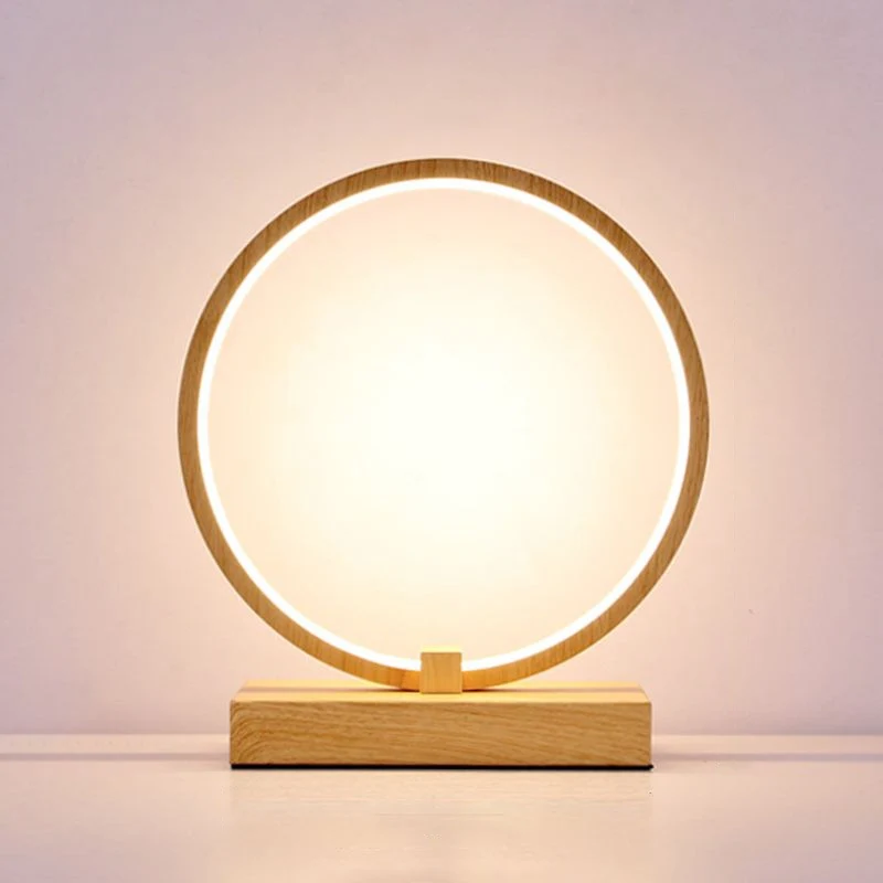 Halo Ring LED-nachtkastjelamp Decoratieve metalen houten tafellamp voor slaapkamer Clearhalo