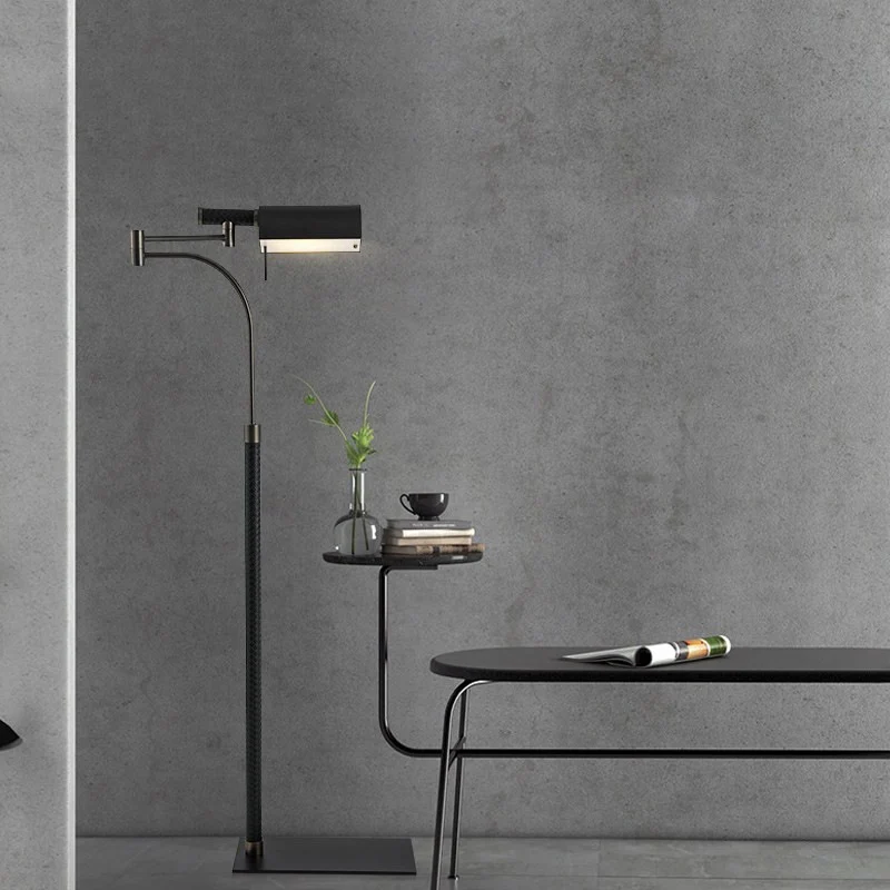 Halve cilinder vloerlamp eigentijds metaal 1-lamps lederen staande lamp voor woonkamer zwart Clearhalo