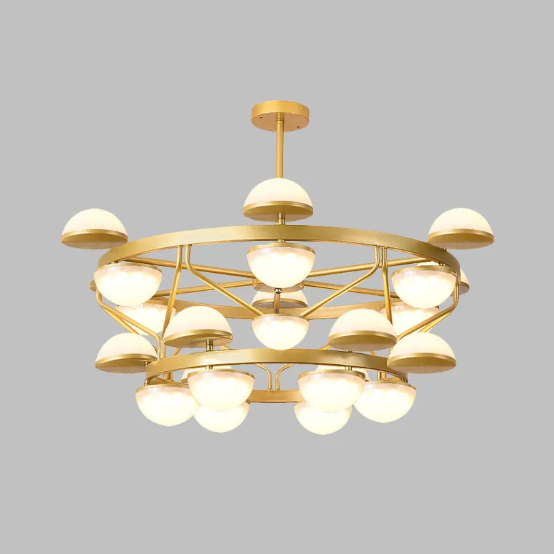 Halve cirkel hangende kroonluchter de woonkamer, crèmekleurig glas, modernistische plafondhanglamp met 24 lampen goud Clea...