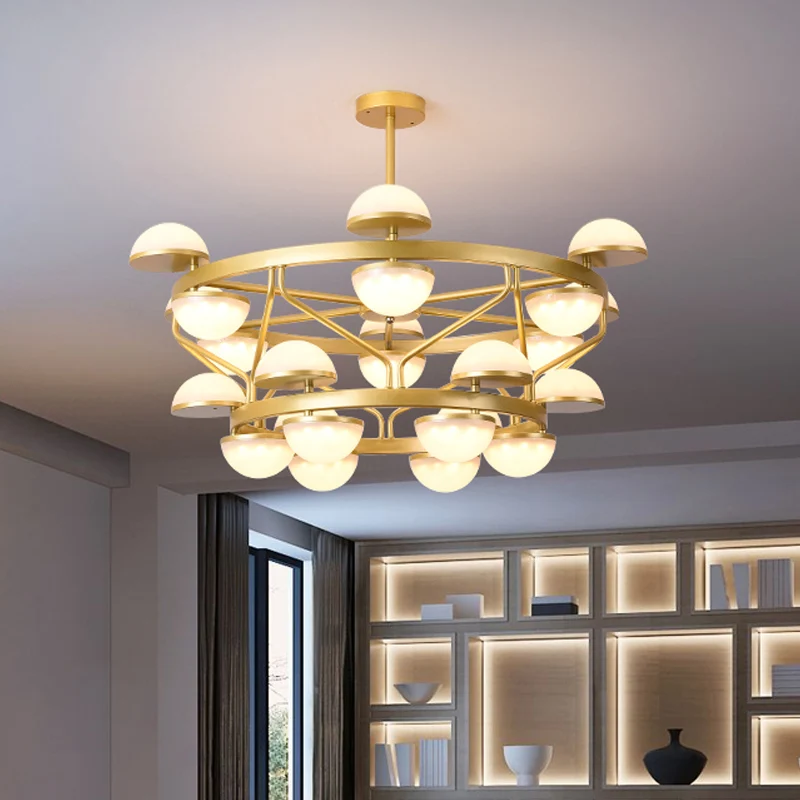 Halve cirkel hangende kroonluchter de woonkamer, crèmekleurig glas, modernistische plafondhanglamp met 24 lampen goud Clea...