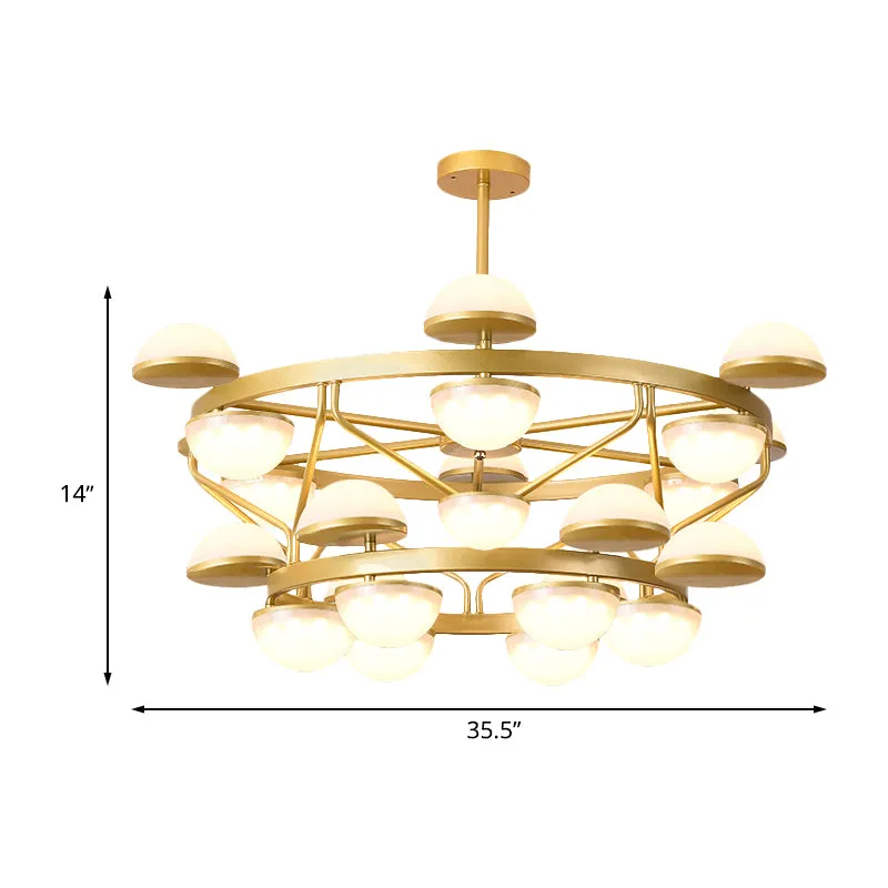 Halve cirkel hangende kroonluchter de woonkamer, crèmekleurig glas, modernistische plafondhanglamp met 24 lampen goud Clea...