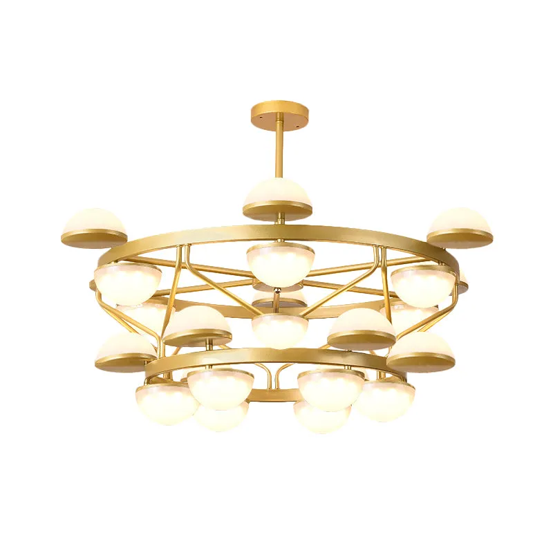 Halve cirkel hangende kroonluchter de woonkamer, crèmekleurig glas, modernistische plafondhanglamp met 24 lampen goud Clea...