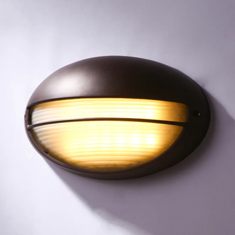 Halve cirkel/ovaal tuinverzonken wandkandelaar boerderij mat geribbeld glas 1 licht koffie wandlamp Clearhalo