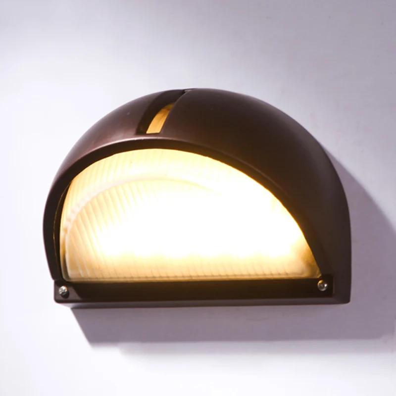 Halve cirkel/ovaal tuinverzonken wandkandelaar boerderij mat geribbeld glas 1 licht koffie wandlamp Clearhalo