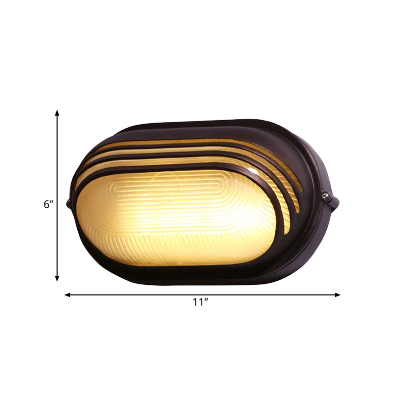 Halve cirkel/ovaal tuinverzonken wandkandelaar boerderij mat geribbeld glas 1 licht koffie wandlamp Clearhalo