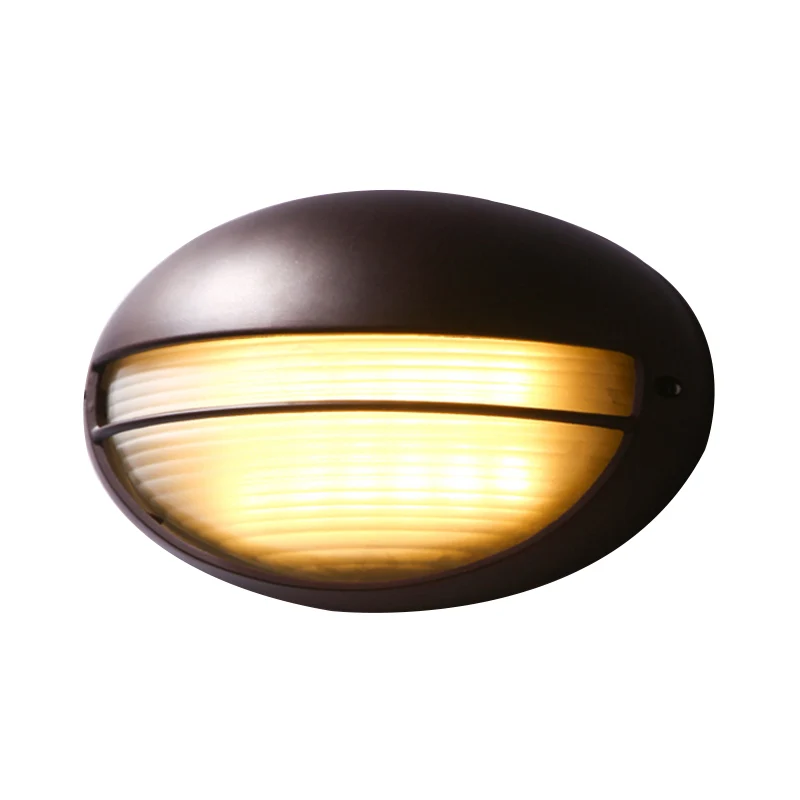 Halve cirkel/ovaal tuinverzonken wandkandelaar boerderij mat geribbeld glas 1 licht koffie wandlamp Clearhalo