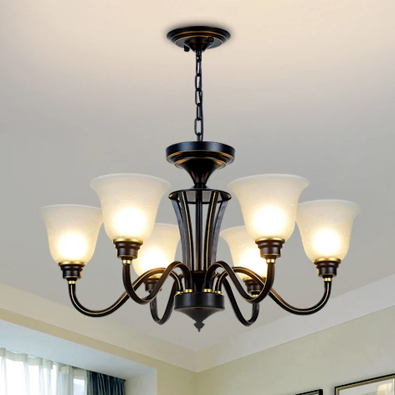 Handgeblazen glazen bel hanglamp rustieke woonkamer kroonluchter lichtarmatuur Clearhalo