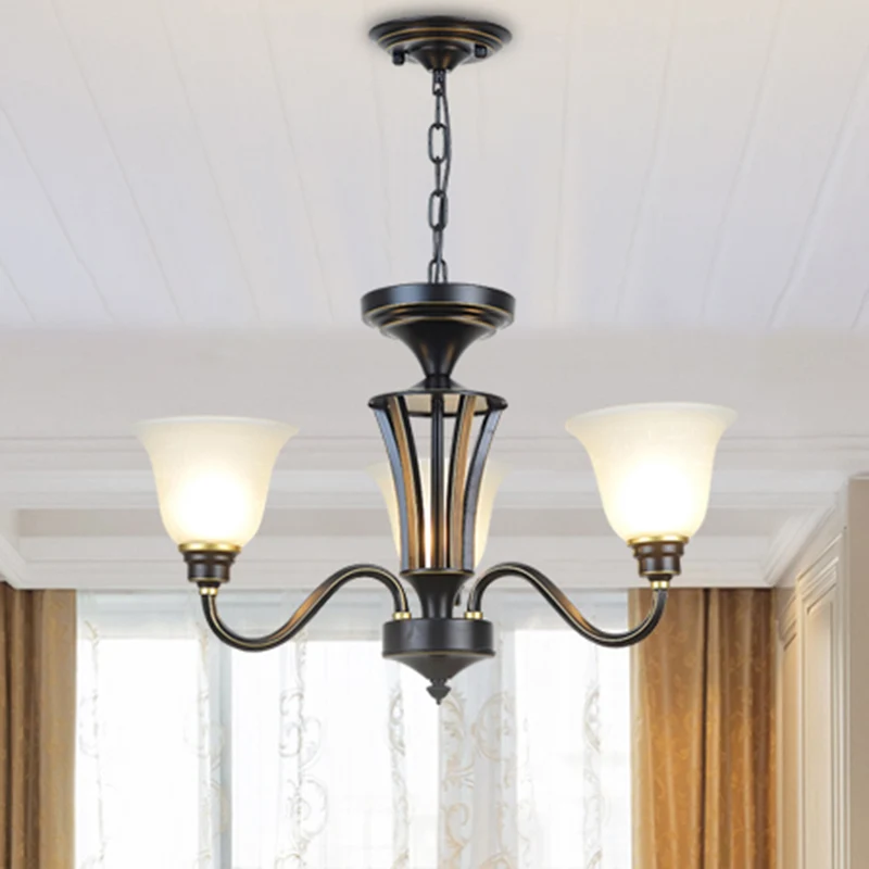 Handgeblazen glazen bel hanglamp rustieke woonkamer kroonluchter lichtarmatuur Clearhalo