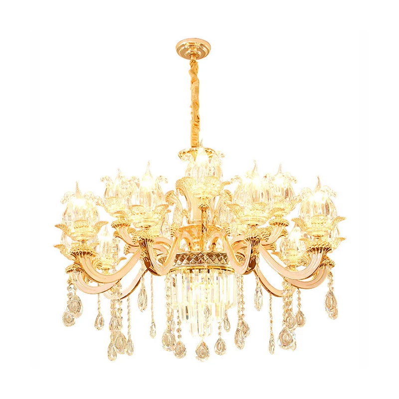 Handgeblazen glazen bloem hanglamp retro-stijl woonkamer kroonluchter licht met gelaagd kristallen decor goud Clearhalo