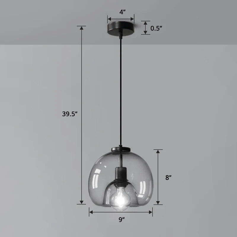 Handgeblazen glazen koepel hanglamp Minimalistische 1-lichts zwarte hanglamp boven tafel Clearhalo