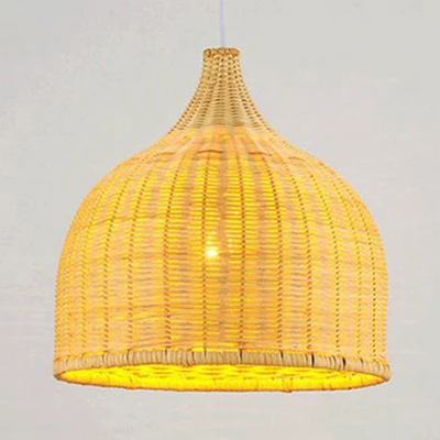 Handgebreide hangende hangende hanglamp van bamboe, boerderij, één lichte hanglamp beige Clearhalo
