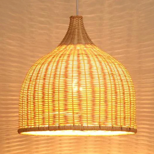 Handgebreide hangende hangende hanglamp van bamboe, boerderij, één lichte hanglamp beige Clearhalo