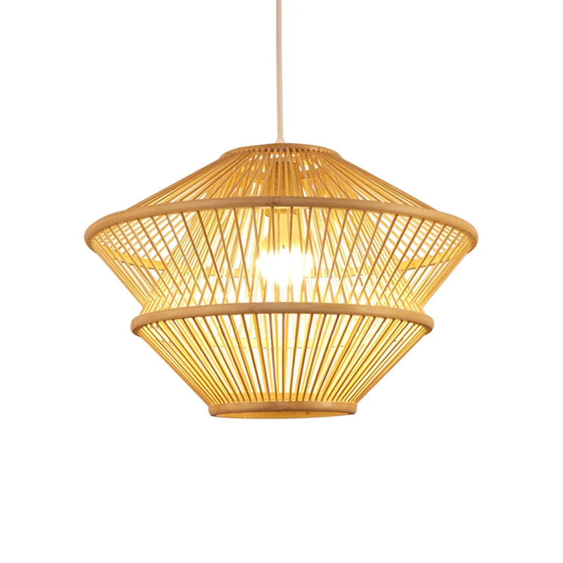 Handgebreide hanglamp Aziatische stijl Bamboe 1-lichts beige hanglamp boven eettafel Clearhalo