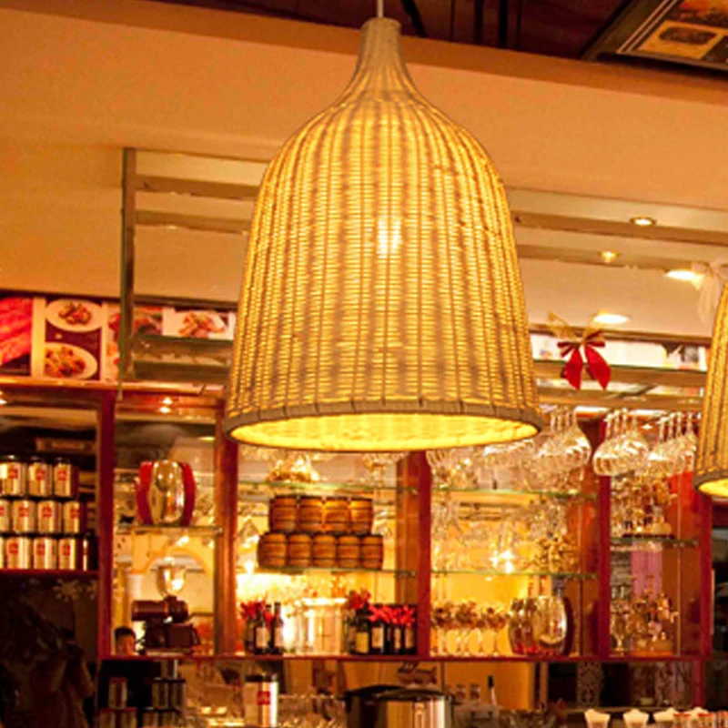 Handgemaakte bamboe emmer hanglamp Rustieke hanglamp met enkele lamp beige Clearhalo