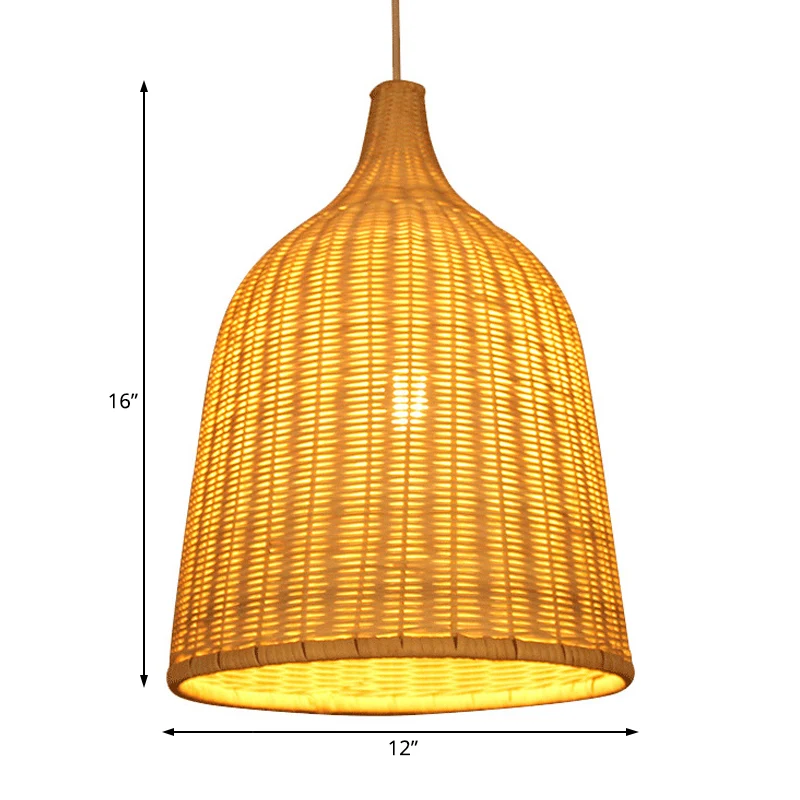 Handgemaakte bamboe emmer hanglamp Rustieke hanglamp met enkele lamp beige Clearhalo