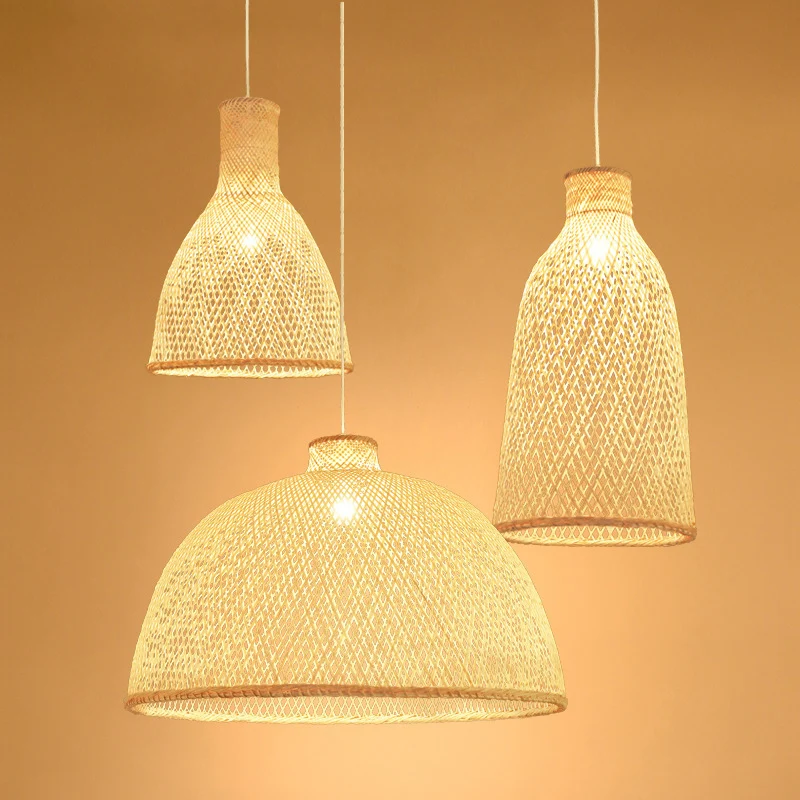 Handgemaakte bamboe ophangverlichting Minimalistisch 1 hoofd houten hangende plafondlamp voor theesalon Clearhalo