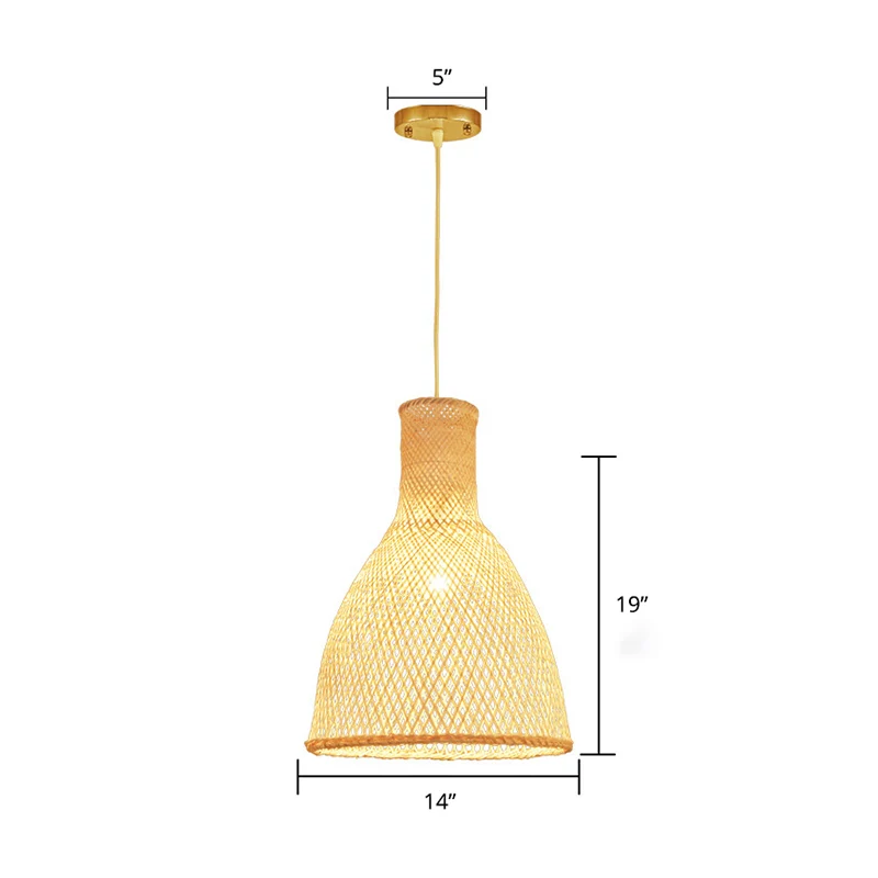 Handgemaakte bamboe ophangverlichting Minimalistische 1-koppige houten hangende plafondlamp voor theesalon Clearhalo