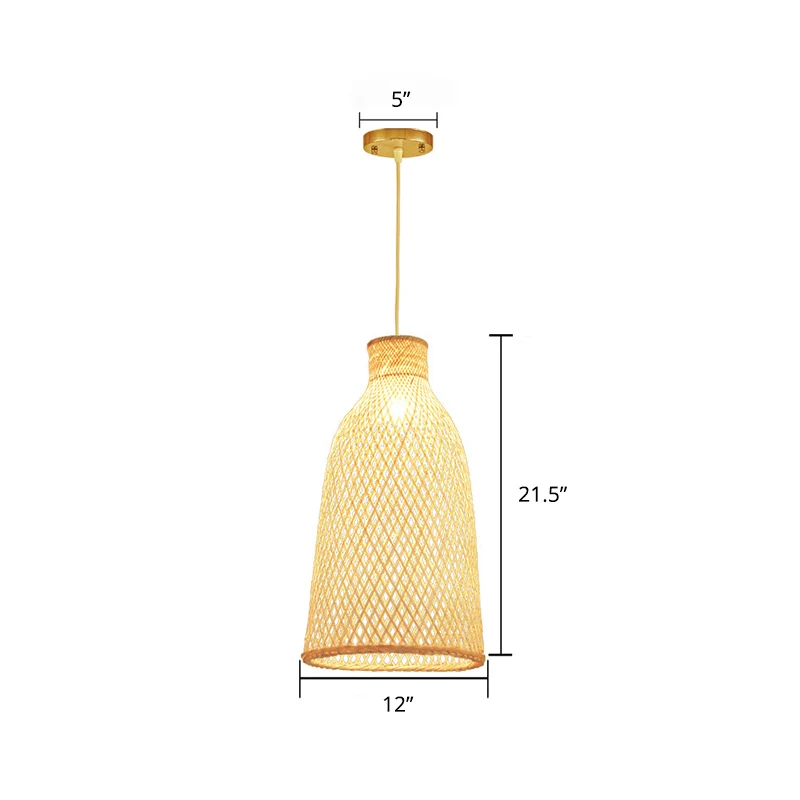 Handgemaakte bamboe ophangverlichting Minimalistische 1-koppige houten hangende plafondlamp voor theesalon Clearhalo
