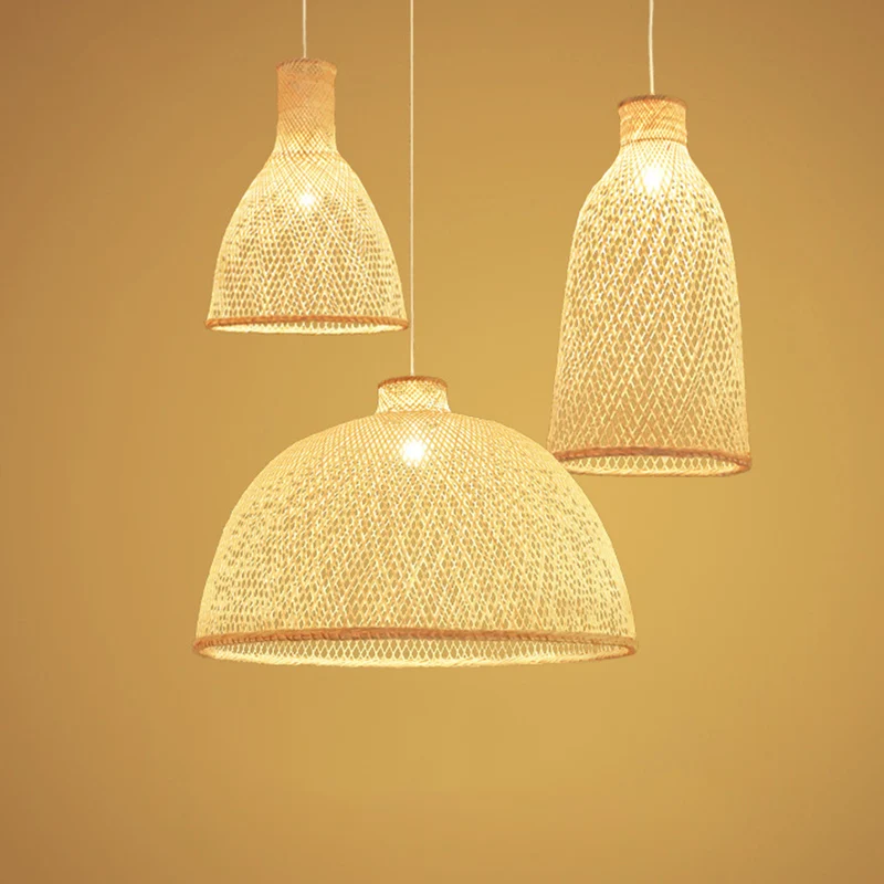 Handgemaakte bamboe ophangverlichting Minimalistische 1-koppige houten hangende plafondlamp voor theesalon Clearhalo