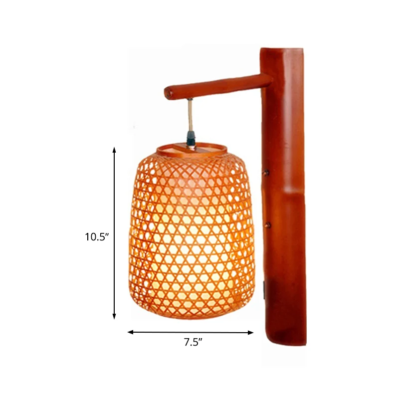 Handgemaakte bamboe schans Azië 1 lamp roodbruin wandmontage lichtarmatuur met binnenbuisvormige witte perkament kap Clear...