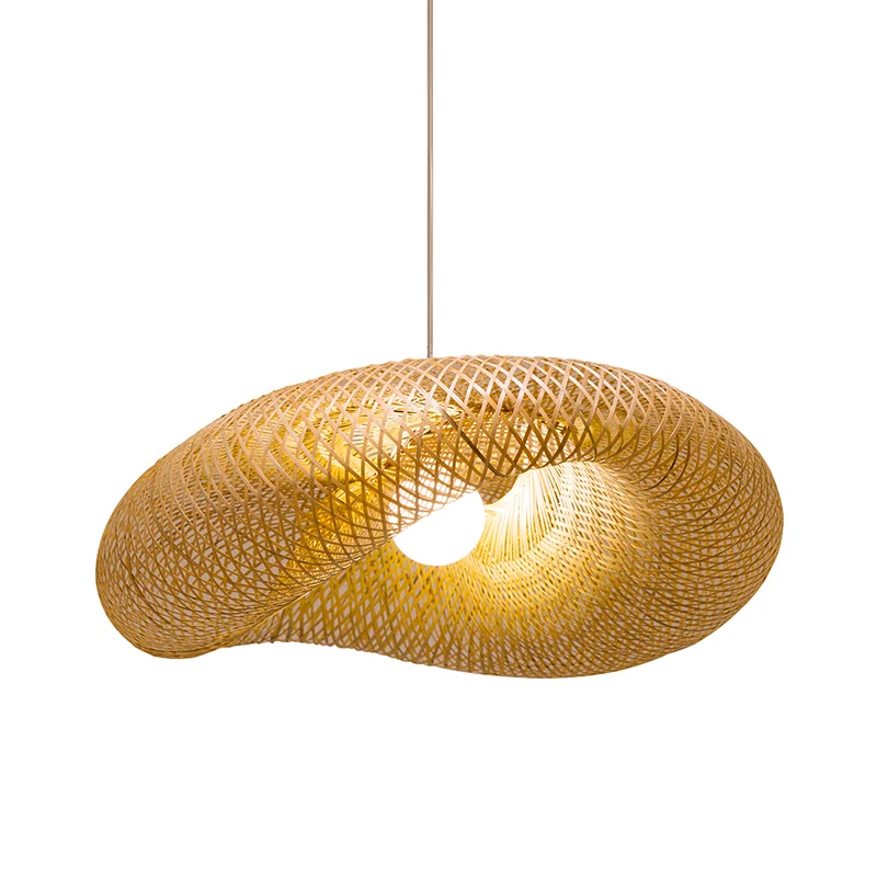 Handgemaakte hanglamp Chinese bamboe 1 kop vlassen hangende plafondlamp, 19,5"/23,5" lang Clearhalo