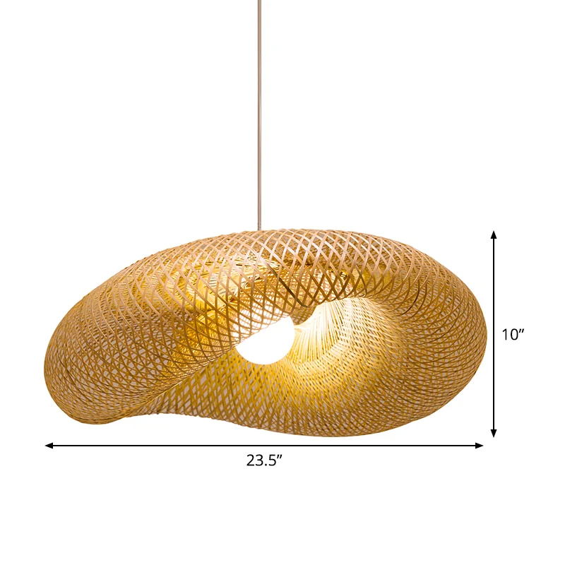 Handgemaakte hanglamp Chinese bamboe 1 kop vlassen hangende plafondlamp, 19,5"/23,5" lang Clearhalo