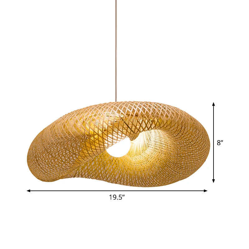 Handgemaakte hanglamp Chinese bamboe 1 kop vlassen hangende plafondlamp, 19,5"/23,5" lang Clearhalo