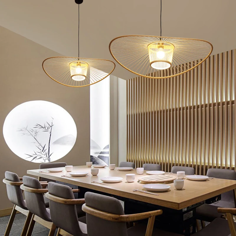 Handgemaakte hanglamp, eigentijds bamboe, enkele lamp, houten ophangverlichtingsarmatuur Clearhalo