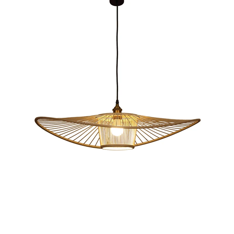 Handgemaakte hanglamp, eigentijds bamboe, enkele lamp, houten ophangverlichtingsarmatuur Clearhalo