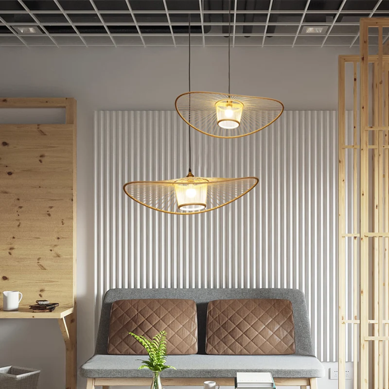 Handgemaakte hanglamp, eigentijds bamboe, enkele lamp, houten ophangverlichtingsarmatuur Clearhalo