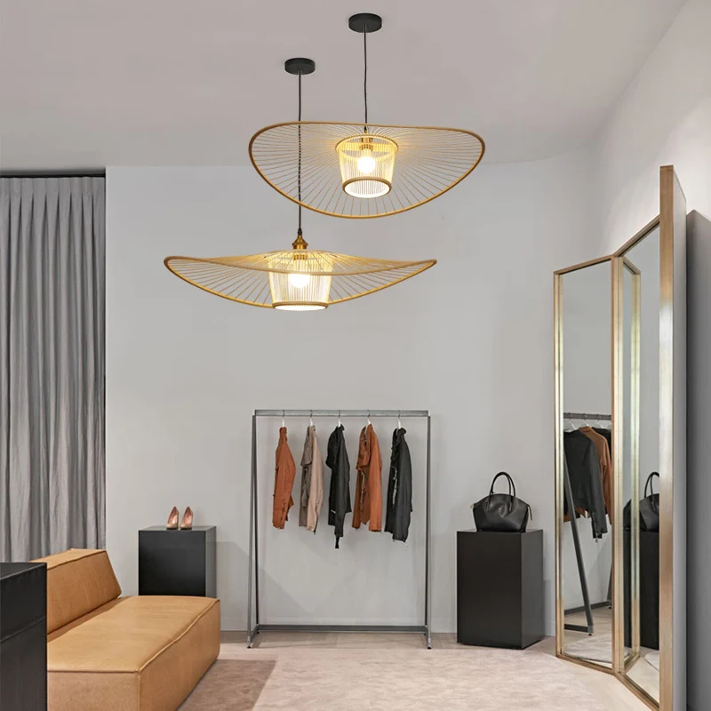 Handgemaakte hanglamp, eigentijds bamboe, enkele lamp, houten ophangverlichtingsarmatuur Clearhalo