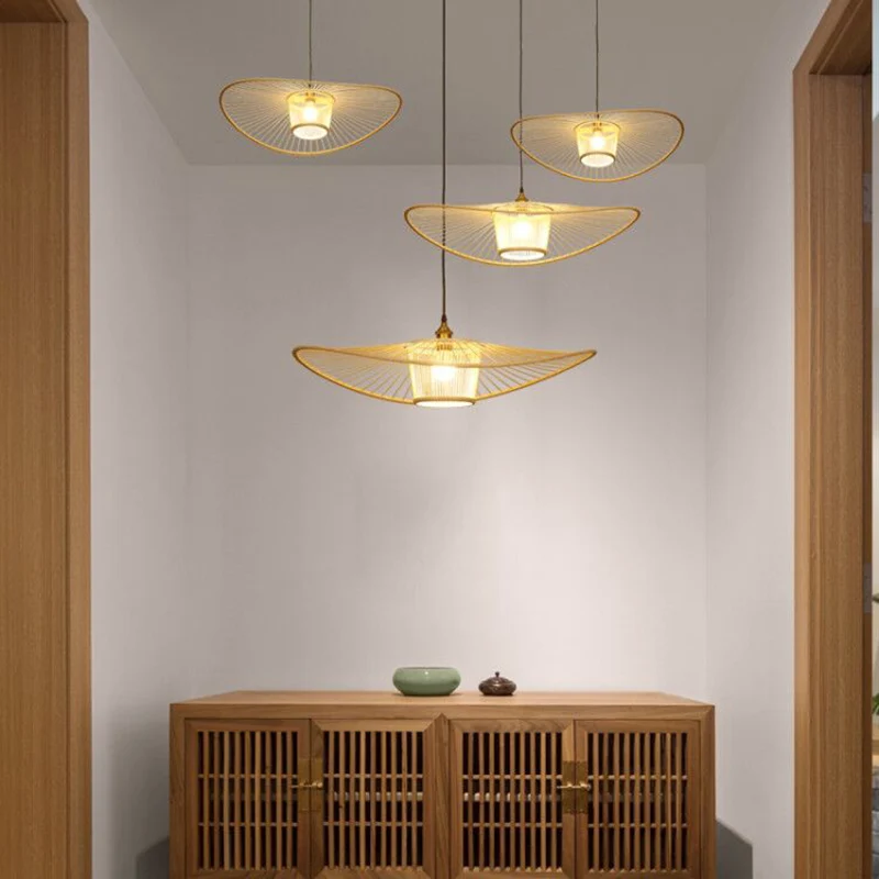 Handgemaakte hanglamp, eigentijds bamboe, enkele lamp, houten ophangverlichtingsarmatuur Clearhalo