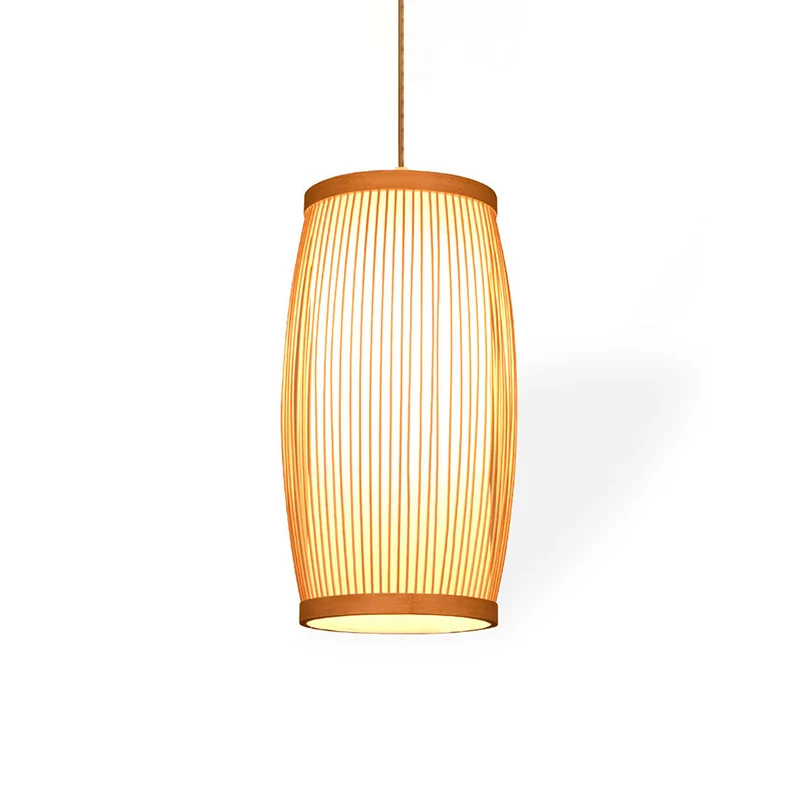 Handgemaakte hanglamp, eigentijds bamboe hanglamp met één lamp en houten ophanging Clearhalo