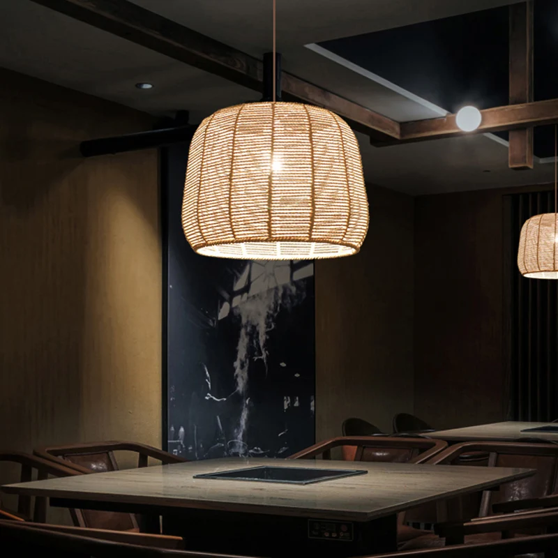 Handgemaakte hanglamp, eigentijds henneptouw, enkel restaurant, hanglamp Clearhalo
