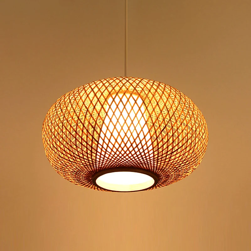 Handgemaakte hanglamp Japanse bamboe 1 kop 14"/18" brede beige hangende lichtarmatuur Clearhalo