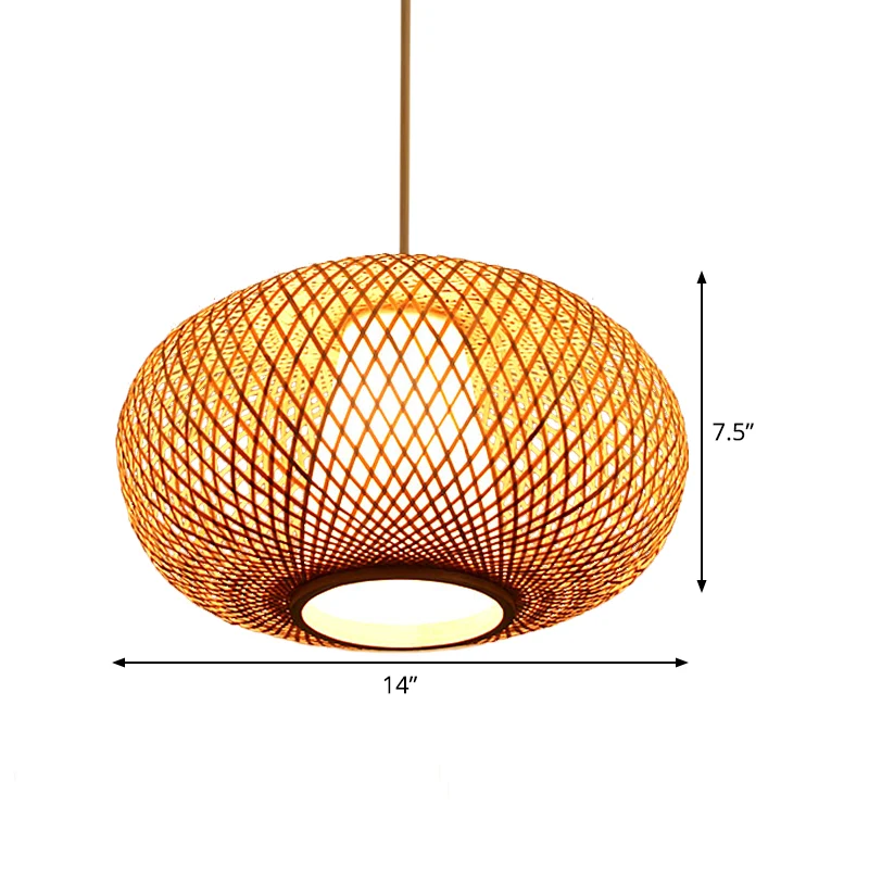 Handgemaakte hanglamp Japanse bamboe 1 kop 14"/18" brede beige hangende lichtarmatuur Clearhalo