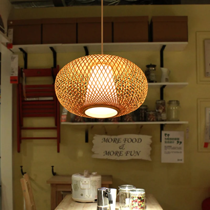 Handgemaakte hanglamp Japanse bamboe 1 kop 14"/18" brede beige hangende lichtarmatuur Clearhalo