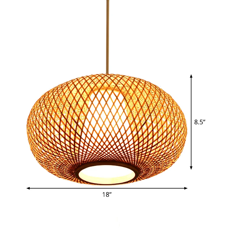 Handgemaakte hanglamp Japanse bamboe 1 kop 14"/18" brede beige hangende lichtarmatuur Clearhalo