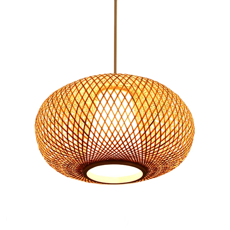 Handgemaakte hanglamp Japanse bamboe 1 kop 14"/18" brede beige hangende lichtarmatuur Clearhalo