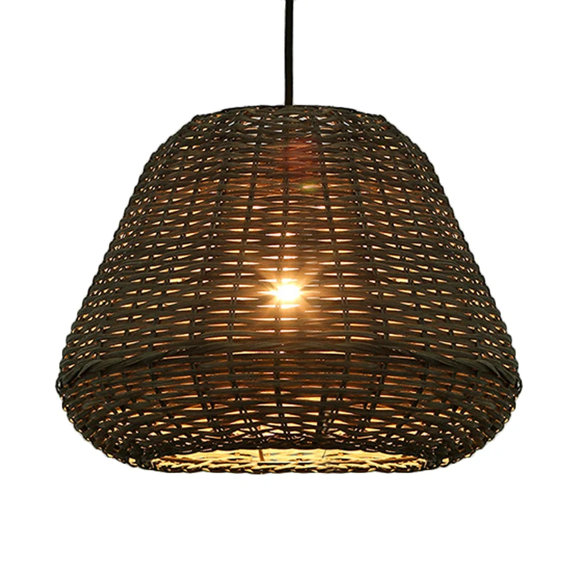 Handgemaakte rotan emmer hanger voor restaurant rustieke hanglamp met één kop bruin Clearhalo
