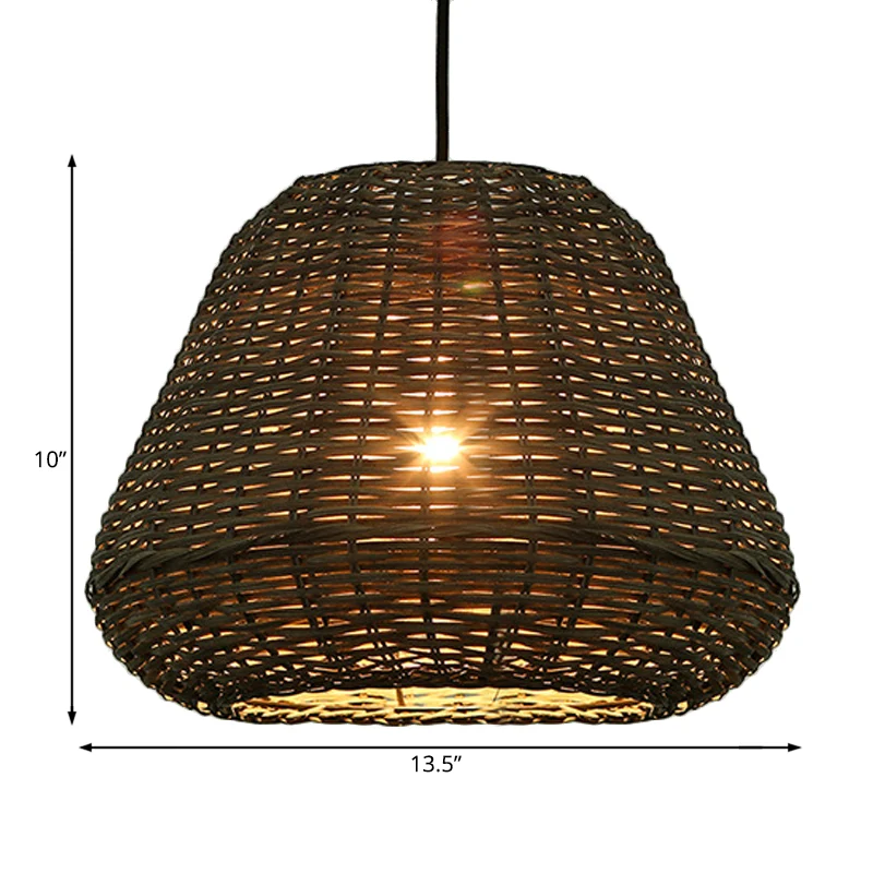 Handgemaakte rotan emmer hanger voor restaurant rustieke hanglamp met één kop bruin Clearhalo