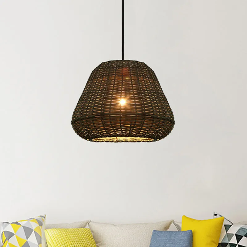 Handgemaakte rotan emmer hanger voor restaurant rustieke hanglamp met één kop bruin Clearhalo