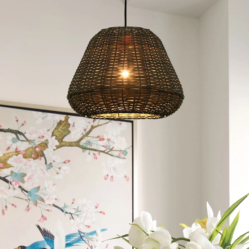 Handgemaakte rotan emmer hanger voor restaurant rustieke hanglamp met één kop bruin Clearhalo