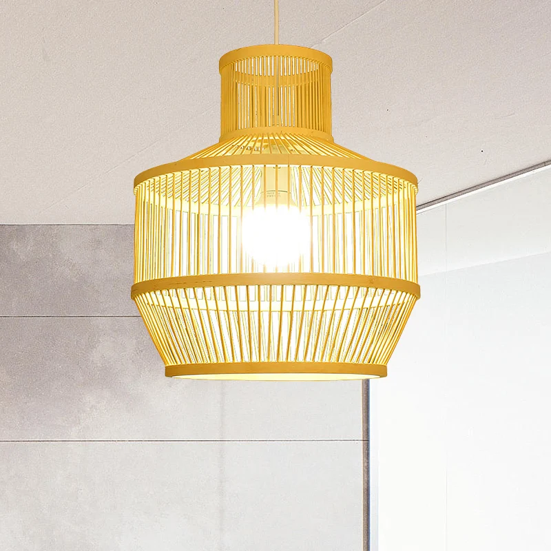 Handgeweven bamboe hanglamp met schaduw Platteland 1 lichtbeige hanglamp voor restaurant, /B Clearhalo