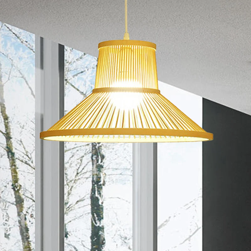 Handgeweven bamboe hanglamp met schaduw Platteland 1 lichtbeige hanglamp voor restaurant, /B Clearhalo