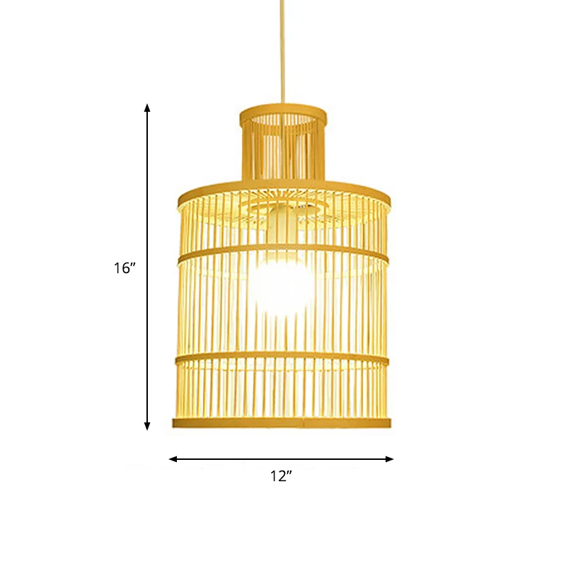 Handgeweven bamboe hanglamp met schaduw Platteland 1 lichtbeige hanglamp voor restaurant, /B Clearhalo