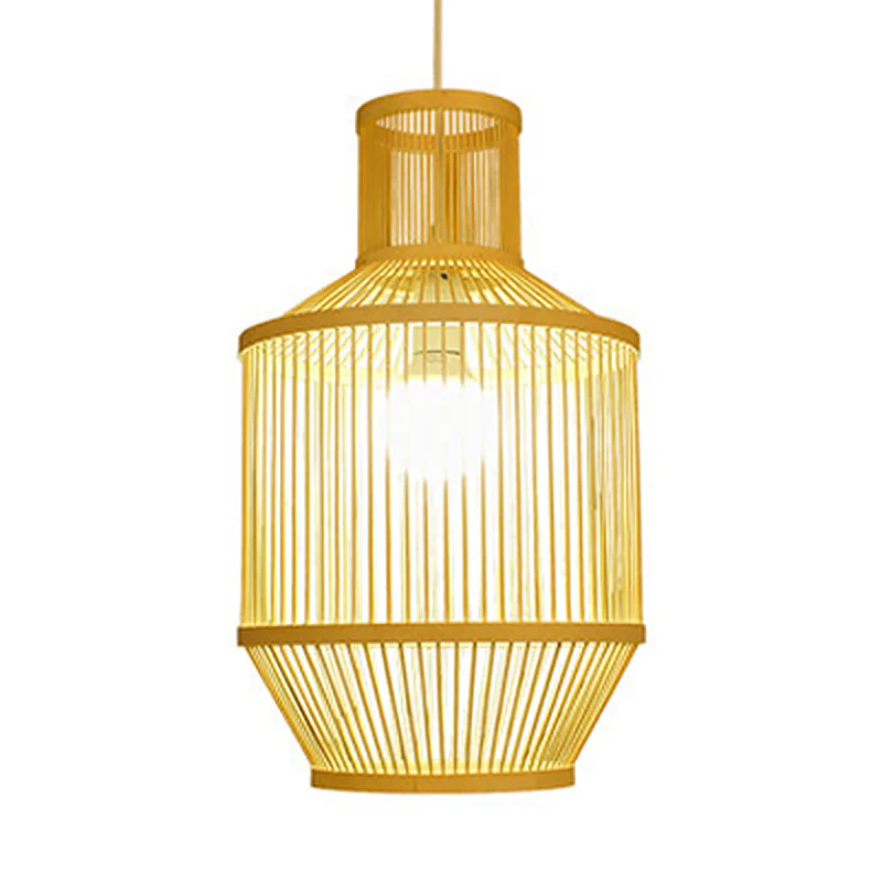 Handgeweven bamboe hanglamp met schaduw Platteland 1 lichtbeige hanglamp voor restaurant, /B Clearhalo