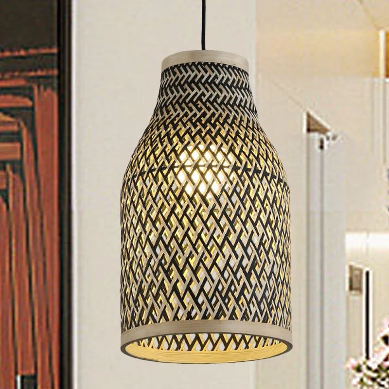 Handgeweven hanglamp Japans rotan 1-lamps plafondophanglamp zwart Clearhalo