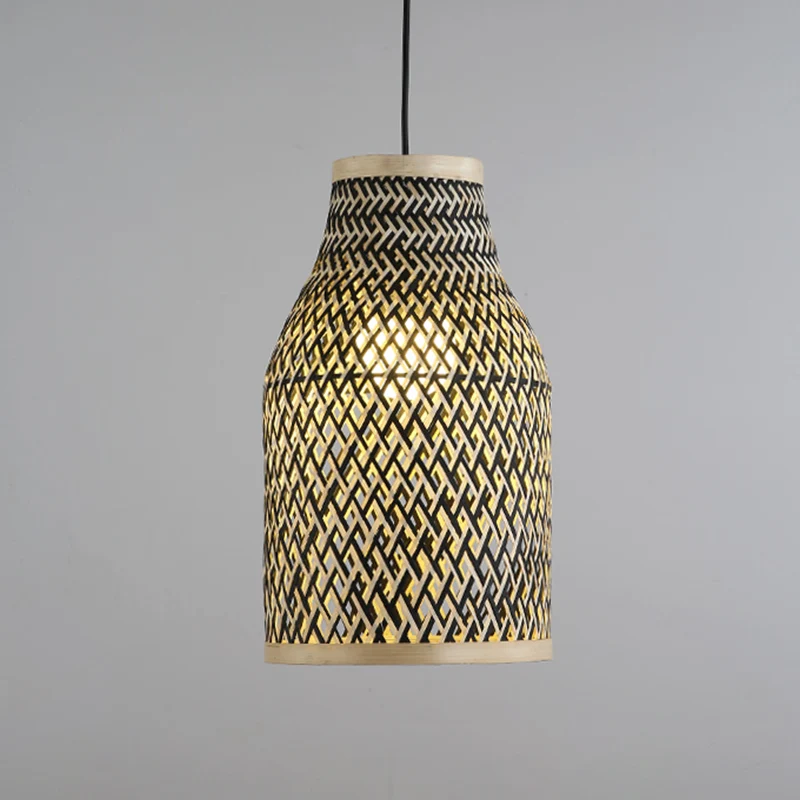 Handgeweven hanglamp Japans rotan 1-lamps plafondophanglamp zwart Clearhalo